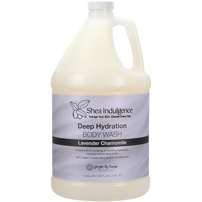 Ginger Lily Farms Botanicals Shea Indulgence Deep Hydration Body Wash 100% Vegan &amp Cruelty-Free Lavender Chamomile Scent 1 Gallon (128 fl oz) Refill