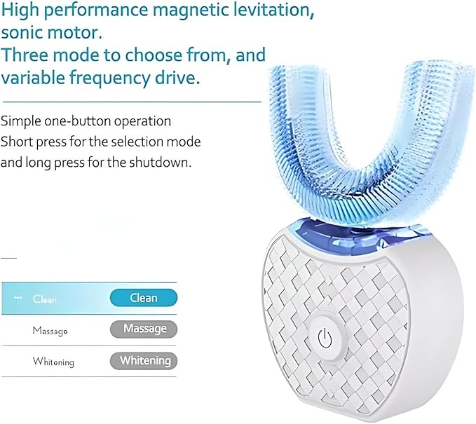 Aimery Automatic Toothbrush U Shaped Toothbrush for Adults 360° - Ultrasonic U-Automatic Toothbrushes for Teeth Whitening - Wireless Charging &amp LED Light - Waterproof IPX7 Certified