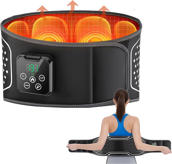 Cordless Hating Pad with Massager Heating Pad for Back Pain Relief Vibration Massage Heated Waist Belt Support Portable Low Back Massager with 5 Heating Levels Gifts for Women Men (Black-air)