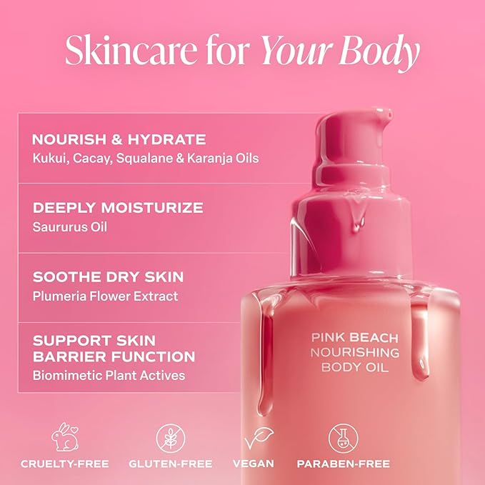 Saltair Body Oil and 2-Pack Body Wash Set – Moisturizing Cleanser and After-Shower Skincare Duo – Pink Beach Scent