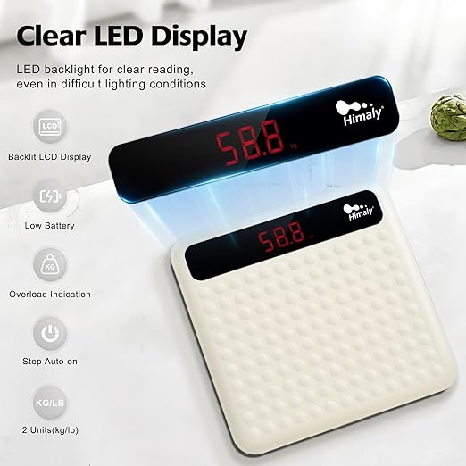himaly Digital Body Weight Scale Bathroom Scale Step-On Technology High Precision Measurements Scales with Large Non Slip Silicone Platform and LCD Digital Display 400lbs/180kg Capacity White