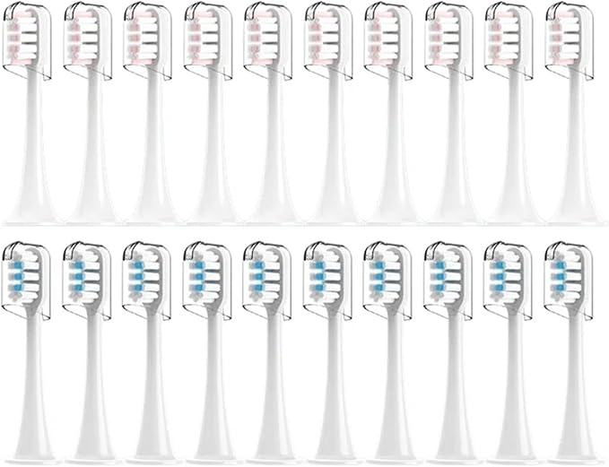 Compatible for Mijia T300/T500/T700 Sonic Toothbrush Heads Replaceable Refill Nozzles 4 Colors with Caps 4/20Pcs(10White10Pink)