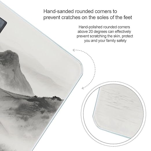Ink Painting Landscape Weight Scale Large Digital Bathroom Scales with Bright LED Display Non Slip Digital Scale and Step On Fashion Weighing Machine for Body