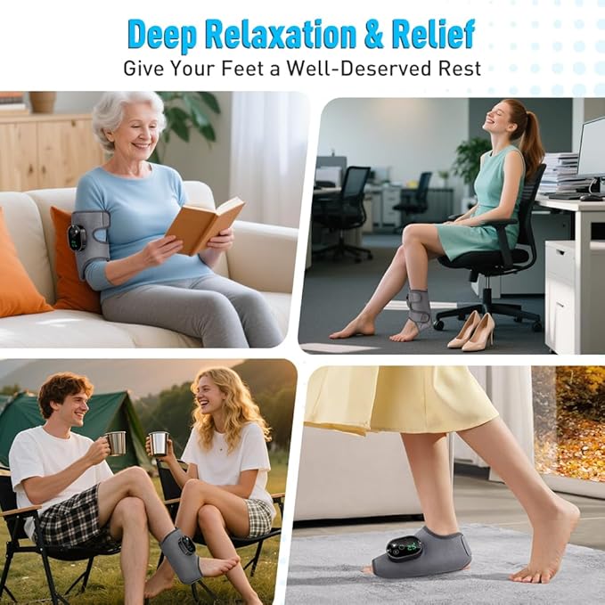 Ankle Massager3-in-1 Wearable Hot &amp Vibration Massager for Feet Ankles and Arms | Reusable Heating Pad Brace for Home Recovery (Grey)