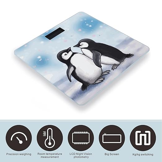 I Love Penguins Bathroom Scale Ultra-Bright Liquid Crystal Screen Weight Scale Accurate Bathroom Body Scales for Body Weight Bathroom Pet Home Bedroom Gift-Giving