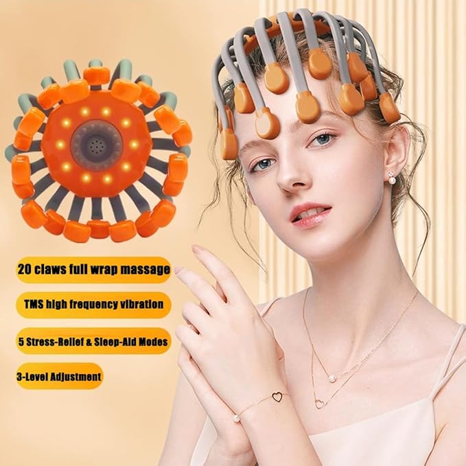 Head Massager 360° Octopus Electric Scalp Massager with 10 Vibrating Points Automatic Scalp Scratcher Promotes Cordless Portable Head Scratcher for Stress Relax (1 Orange)