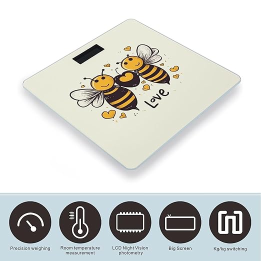 Bee Love Honey Weight Scale Large Bathroom Scales Digital Weight with Bright LED Display Non Slip Automatic Weighing Scale Fashion Weighing Machine for Body