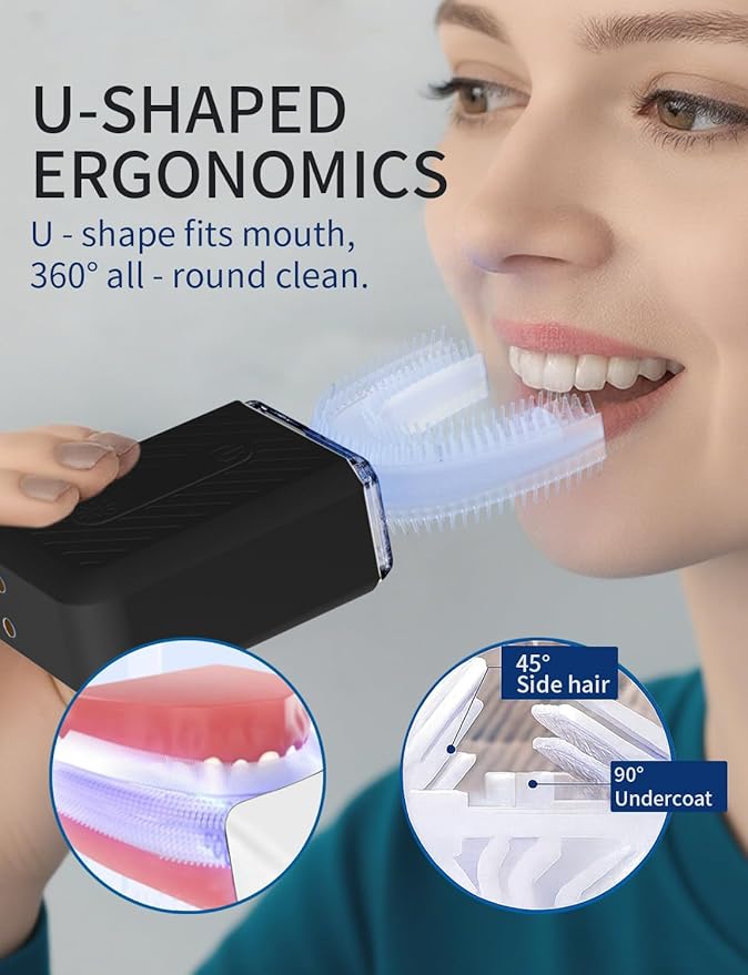U-Shaped Electric Toothbrush for Adults Electric Toothbrush with IPX7 Waterproof Black
