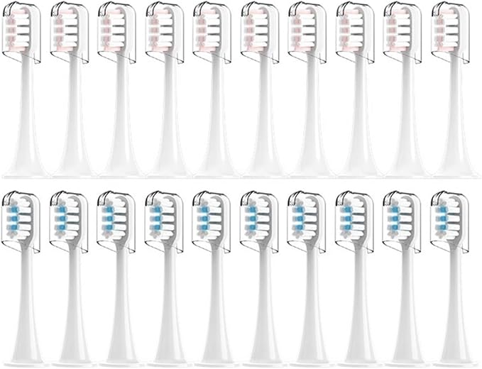 Compatible for T300/T500/T700 Electric Toothbrush Heads Replaceable Refill Nozzles 4 Colors with Anti-Dust Caps 20Pcs(10White10Pink)