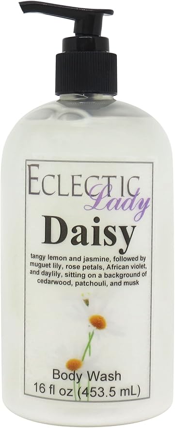 Eclectic Lady Liquid Pearl Body Wash - Daisy Scent 3-in-1 Use For Bubble Bath Hand Soap &amp Body Wash Phthalate-Free Daisy Fragrance Handcrafted in USA (16 oz)
