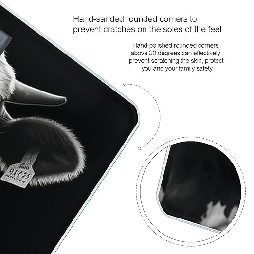 Animal Funny Cow Head Black White Bathroom Scale Automatic Power On/Off Body Scales LCD Backlight Display Square Digital Scale Rounded Corners Bathroom Scales for Home Bedrooms