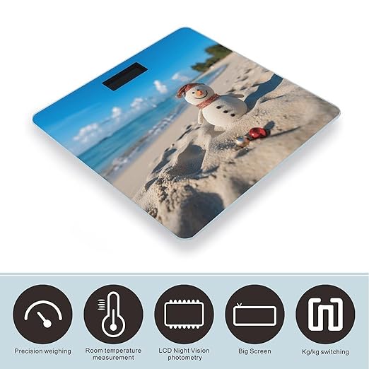 Sand Snowman on Beach Bathroom Scale Large LCD Backlight Display Digital Scale Rounded Corners Body Scales Automatic Power On/Off Bathroom Scales for Home Bedrooms