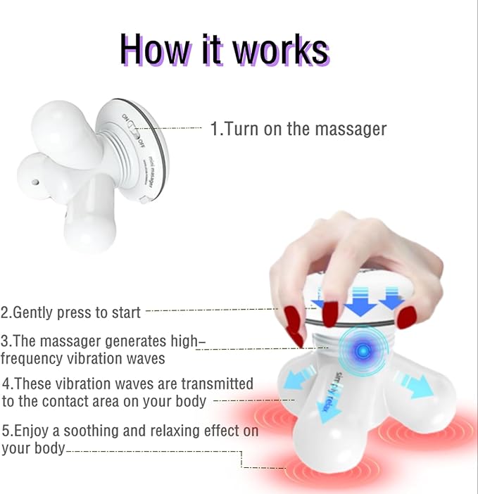 Handheld Mini Massager Hand Held Full Body Personal Massager Percussion Muscle Pain Relief for Neck Back Shoulder Hand Massage Tools Cordless Massagers Vibrating-White
