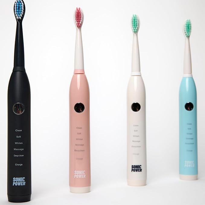 Electric Toothbrush Kit Ultra Portable &amp Lightweight with 5 Cleaning Modes 1 Year Supply of Brush Heads Rechargeable Battery Mirror Mount &amp Travel Cap Included (Blue)