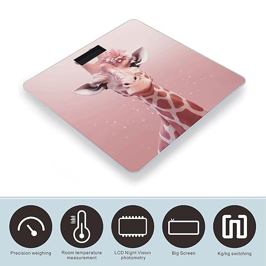 Pink Giraffe Bathroom Scale Large LCD Backlight Display Digital Scale Rounded Corners Body Scales Automatic Power On/Off Bathroom Scales for Home Bedrooms