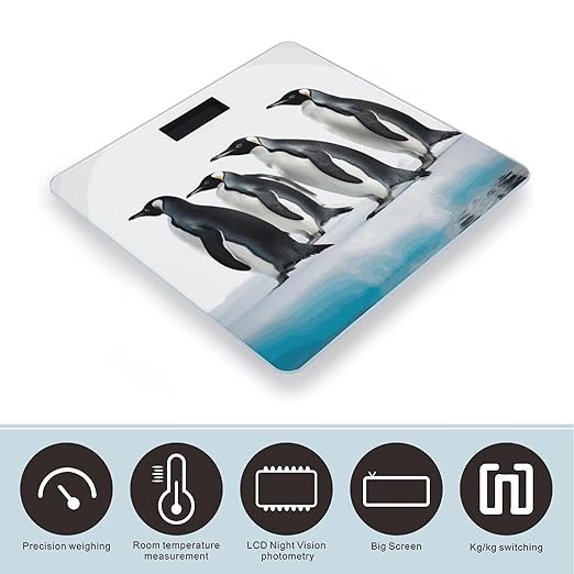 Penguins Scale for Body Weight Anti-Slip Digital Bathroom Scale Sturdy Toughened Glass Weighing Scales High Precision Safe Rounded Corners Smart Scales