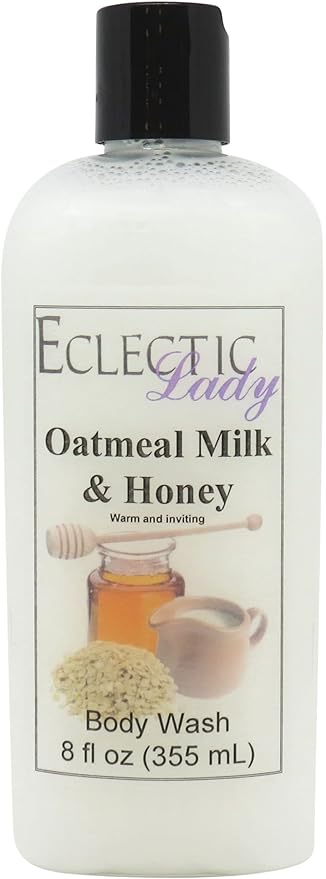 Eclectic Lady Liquid Pearl Body Wash - Oatmeal Milk And Honey Scent 3-in-1 Use For Bubble Bath Hand Soap &amp Body Wash Phthalate-Free Oatmeal Milk And Honey Fragrance Handcrafted in USA (8 oz)