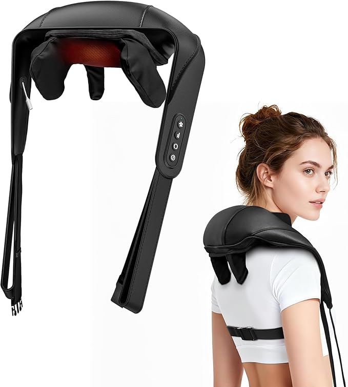 Brushless Neck Massager with Heat Cordless 6D Neck Massager for Pain Relief Deep Tissue Neck and Shoulder Massager with 3 Speeds Ideal Gift for Friends Family