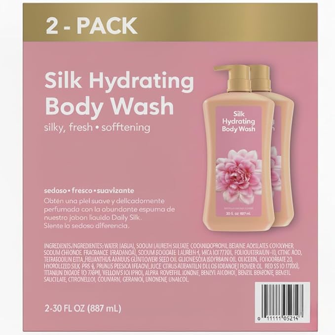 Silk Hydrating Body Wash White Peach &amp Orange Blossom Moisturizing Liquid Soap with Pump 30 fl oz Bottles 2 Pack (Total 60 fl oz)