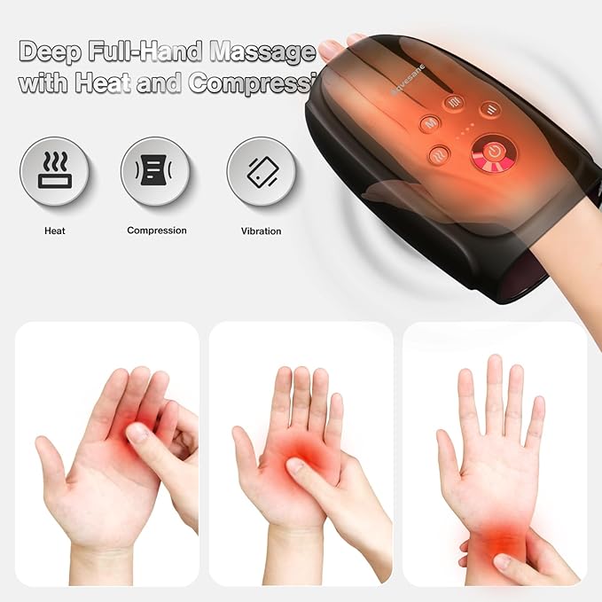 Hand Massager with Heat and Compression Cordless Hand and Wrist Massager for Arthritis and Carpal Tunnel Rechargeable Gifts for Women Men Dark Grey