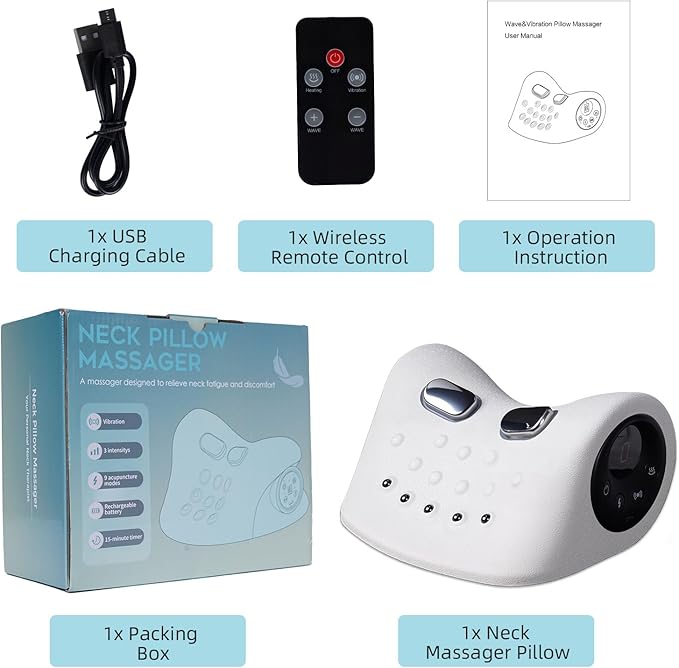 Upgraded New Massager Electric 6 Levels Massage Intensity Heated Stretcher 4D Portable Massager Cervical Stretching Pillow Massage for Neck &amp Shoulder Discomfort Relief (White)