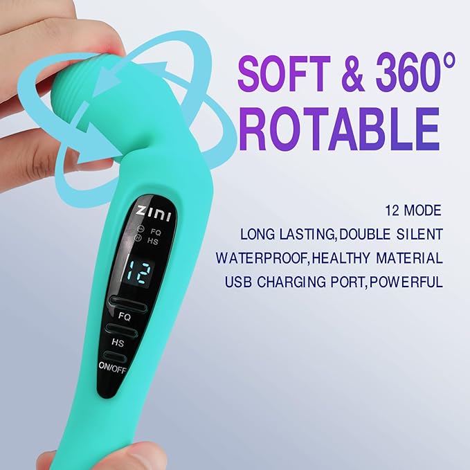 Cordless Massager with LCD Display Personal Massager for Pain Relief Powerful 12 Vibrating Massage Wand Blue