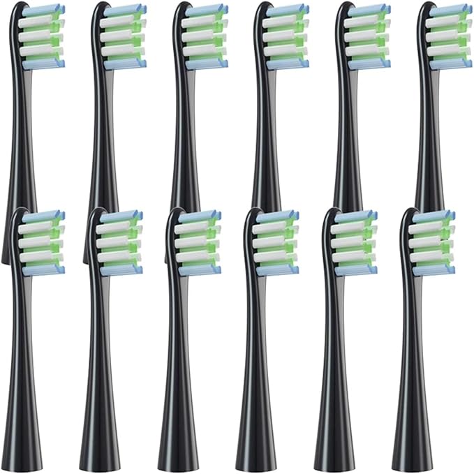 12pcs Replacement Brush Heads Compatible for X/X PRO/ Z1/ F1/ One/Air 2 /SE Toothbrush Soft Bristle Nozzles Refill(12Black)