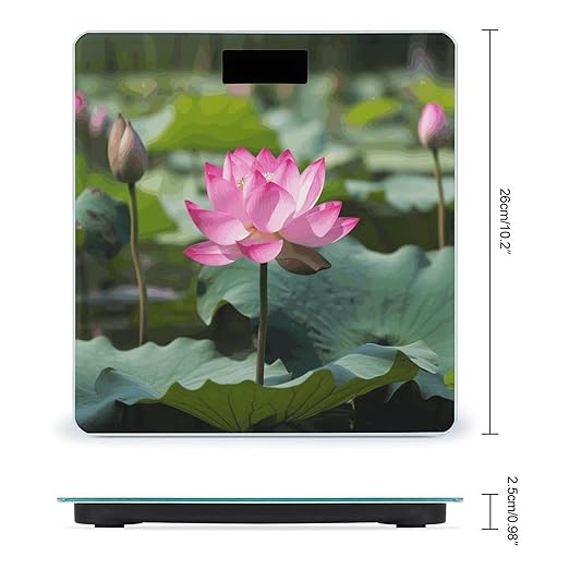 Pink Lotu FlowersScale for Body Weight with LCD High Precision Weighing Scales Fashion Sturdy Tempered Glass Weight Scales Easy-to-Read Digital Bathroom Scale for Daily 400lb