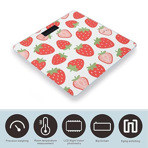 Red Strawberry Weight Scale Cute Bathroom Scale for Body Highly Accurate Digital Weighing Machine for People Compact LCD Display Scales with Sturdy Toughened Glass Scales