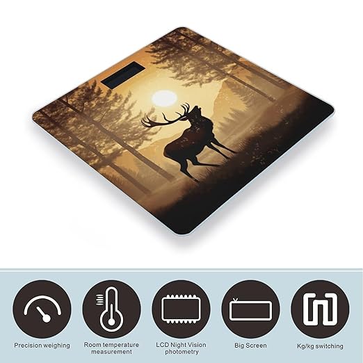 Elk Artwork Scale for Body Weight Anti-Slip Tempered Glass Digital Bathroom Scales Clear LCD Display Weighing Scale Safe Rounded Corners Smart Scales