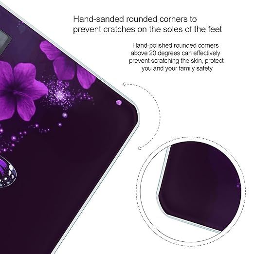 Purple Butterfly Bathroom Scale for Body Weight 400 Lb Weight Scale with High Precision Sensors Tempered Glass Highly Accurate Digital Weighing Machine for People