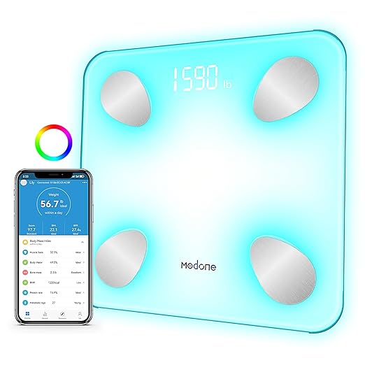 Scale for Body Weight Digital Weight Scale with Color-Changing Most Accurate to 0.2lb Bluetooth Bathroom Scale with Bmi Body Fat Muscle Mass 18 Body Composition Analyzer Sync App 400 lbs-White