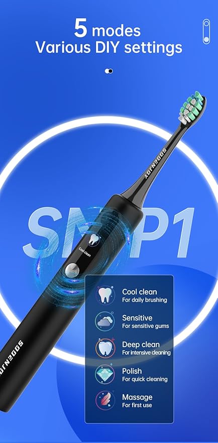NB-1 LCD Screen Electirc Toothbrush5 Modes 5 intensities &amp DIY ModeRechargeable Sonic Electric Power Toothbrush for AdultBlack