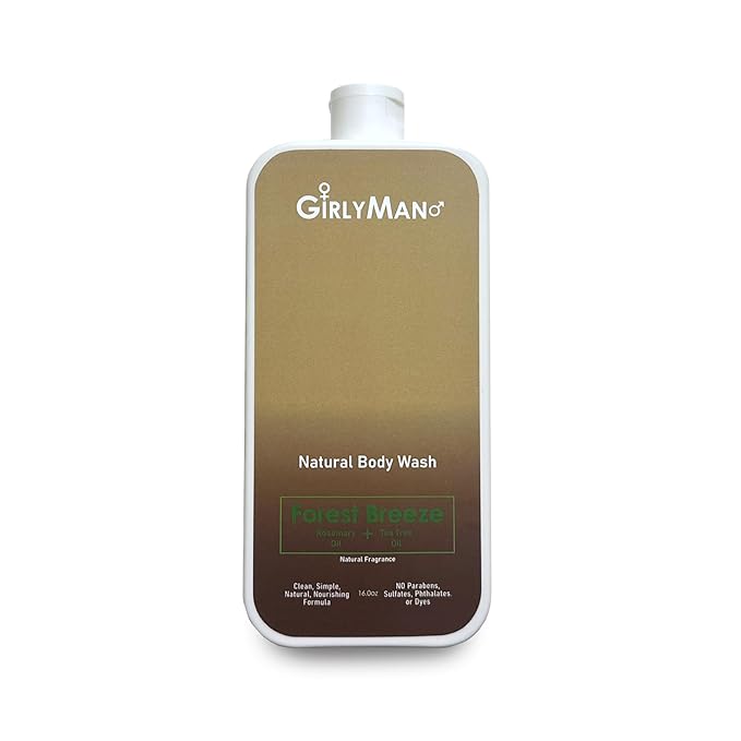 GirlyMan Natural Body Wash - Made with Olive Oil &amp Aloe Extract No Artificial Fragrance PH Balanced Gentle Formula Nourishing Ingredients Family Owned (Rosemary Tea Tree)
