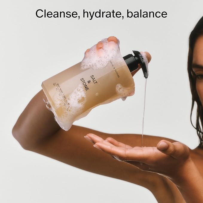 Salt &amp Stone Body Wash with Antioxidants for Deep Moisture | For Women &amp Men Sulfate Paraben &amp Dye Free Leaving Skin Soft and Hydrated | Saffron &amp Cedar 15.2 fl oz