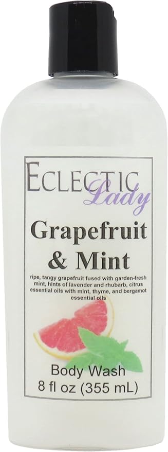 Eclectic Lady Liquid Pearl Body Wash - Grapefruit and Mint Scent 3-in-1 Use For Bubble Bath Hand Soap &amp Body Wash Phthalate-Free Grapefruit and Mint Fragrance Handcrafted in USA (8 oz)