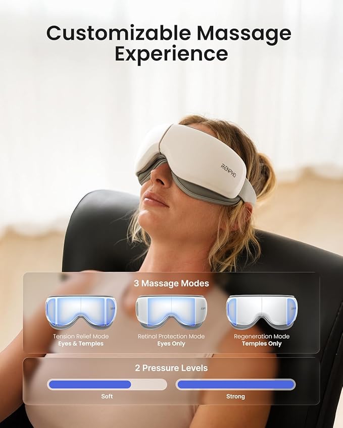 RENPHO Ultra-Quiet Eye Massager with Heat Lightweight Eye Mask for Migraines FSA Eligible HSA Face Massager for Dry Eyes Relax Reduce Strain Improve Sleep Eyeris Zen Mothers Day Birthday Gifts