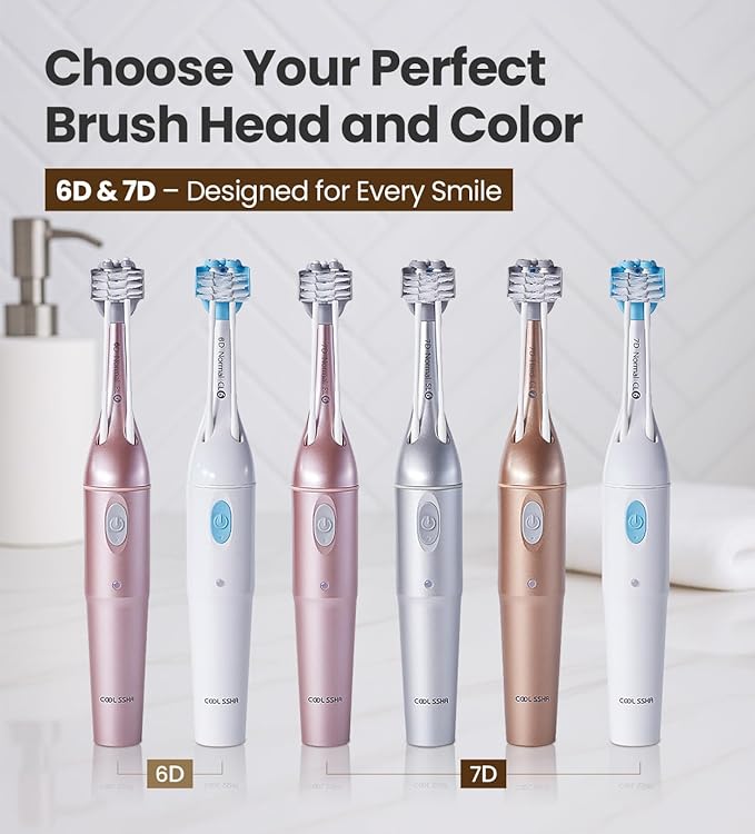 Korean Dual-Action Toothbrush Set - Premium Soft Bristle 3 Head Silver Handle for Deep Cleaning Teeth &amp Gums