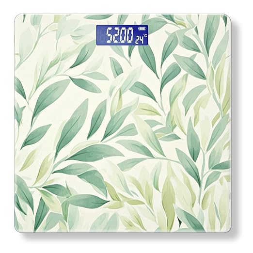 Digital Scale for Body Weight Highly Precision Bathroom Weight Scale 400 lbs with Backlit Display Personalized Scale for Home-Pastel Green and Cream Leaves On White Background
