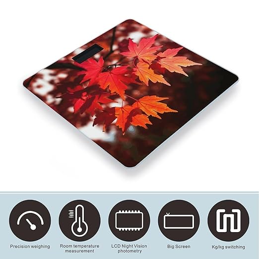 Autumn Fall Red Maple Leaves Smart Scale for Body Weight Accurate Bathroom Scale with LED Display Digital Weight Scales Weighing Machine High Precision Scales for Bath Home