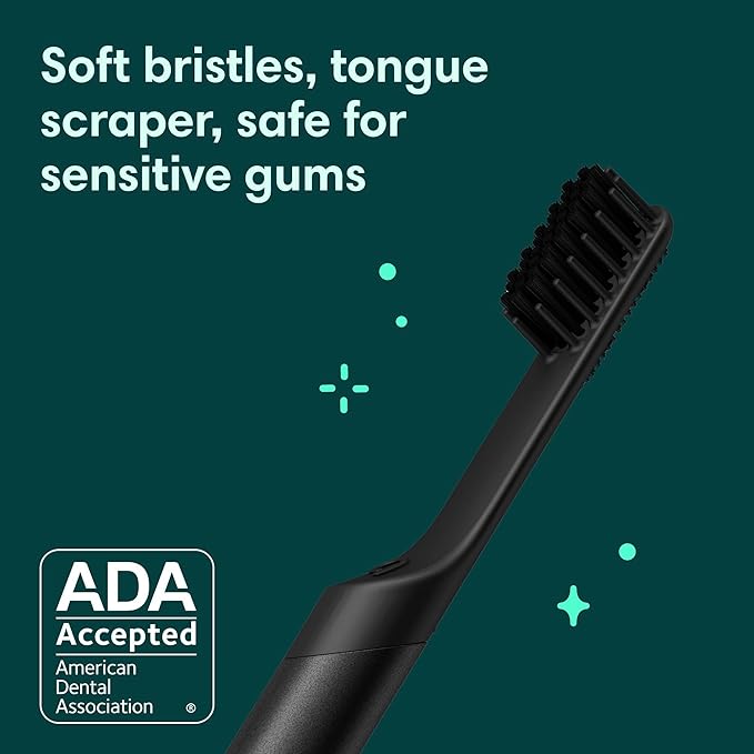 Quip Rechargeable Smart Sonic Toothbrush for Adults - Timed Electric Toothbrush with Bluetooth &amp Rewards App - Replaceable Brush Head Soft Bristles Metal Handle - Travel Toothbrush - All-Black