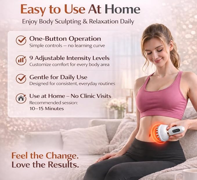 Lymphatic Drainage Massager for At-Home Body Care Sculpting Massage Tool for Legs Arms Belly &amp Back Helps Reduce Stretch Marks &amp Cellulite Smooth Skin &amp Relax Muscles with Heat Vibra