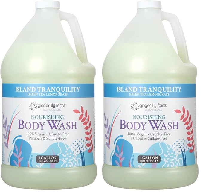 Ginger Lily Farms Botanicals Nourishing Body Wash Island Tranquility 100% Vegan &amp Cruelty-Free Green Tea &amp Lemongrass Scent 1 Gallon Refill (128 fl. oz.) (Pack of 2)