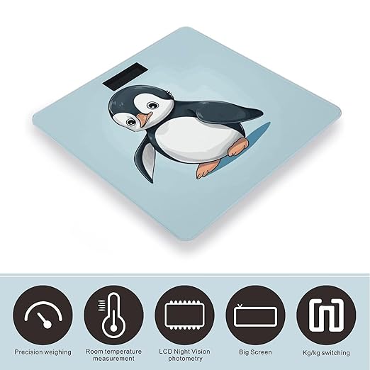 Cute Penguin Bathroom Scale for Body Weight Bathroom Digital Electronic Weighing Scale with Back Lit LED Display Sturdy Tempered Glass Weight Watchers Scales 400lb