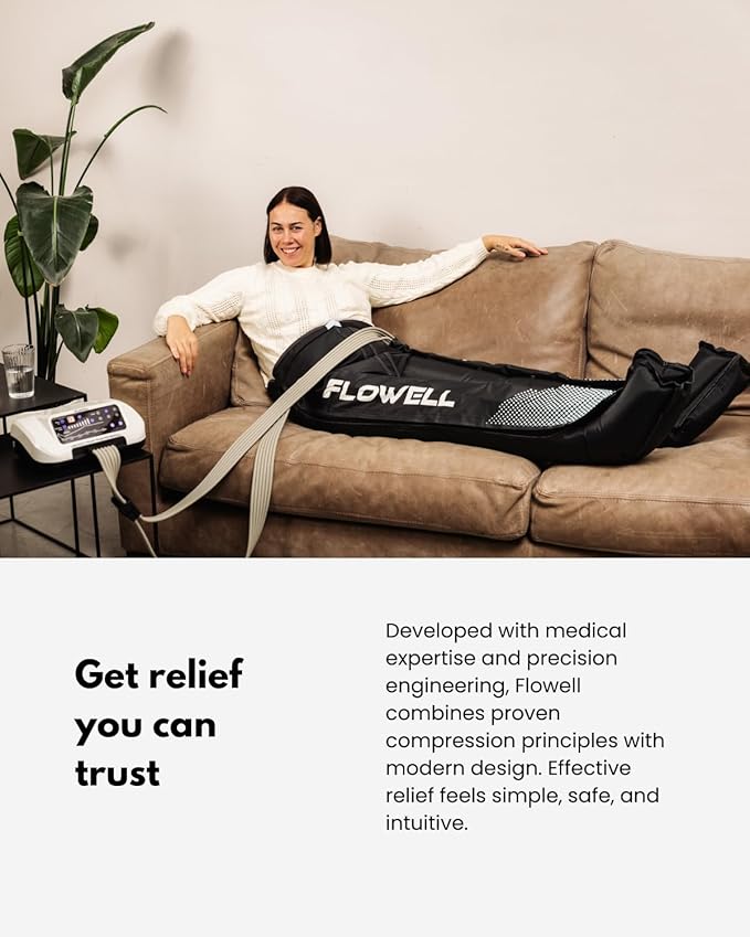Flowell Air Pressure Therapy System – FDA Cleared (K243791) Home Pants Set – 6-Air-Chamber Leg Compression &amp Massage System for Circulation Support Muscle Relaxation &amp Recovery