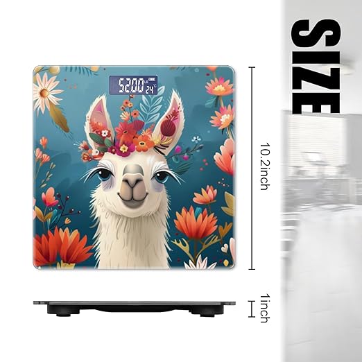 Digital Scale for Body Weight Highly Precision Bathroom Weight Scale 400 lbs with Backlit Display Personalized Scale for Home-Cute Smiling Llama with Colorful Flowers On Head