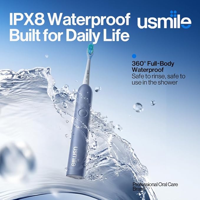 usmile P10S Sonic Electric Toothbrush – 3 Modes Deep Clean &amp Whitening 180-Day Battery Life Cushioned Gum-Care Brush Head for Sensitive Teeth Smart Timer 2 Brush Heads (Blue)
