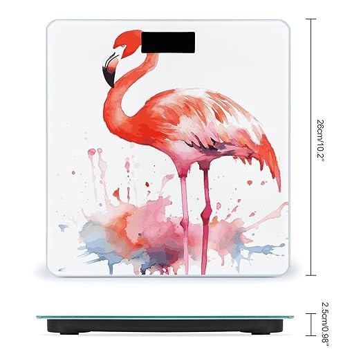 Watercolor Flamingos Scale with LCD Easy-to-Read Anti-Slip Weight Digital Bathroom Scale Precision Weighing Scales Sturdy Tempered Glass Body Weight Scales for Daily Use