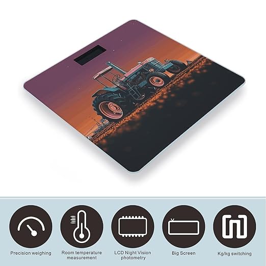 Aesthetic Tractor Weight Scale Digital Electronic Scales Bathroom Scale Larg LCD Backlight Display High Precisio MeasurementsTempered Glass