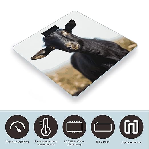 Cute Black Goat Animal Bathroom Scale for Body Weight Bathroom Weighing Scale with Backlit LCD Display Highly Accurate Measures Weight Up to 180kg